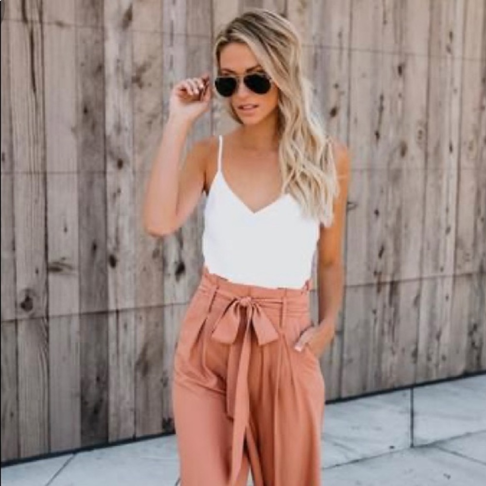 VICI Salmon & White Paperbag Waist Jumpsuit